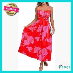 Maxi Dress Flowy Floral V-Neck Adjustable Straps Elegant Summer Formal Beach